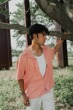 Revere Cuba - Peach Jacquard Cuba - Revere Shirt For Men