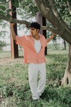Revere Cuba - Peach Jacquard Cuba - Revere Shirt For Men