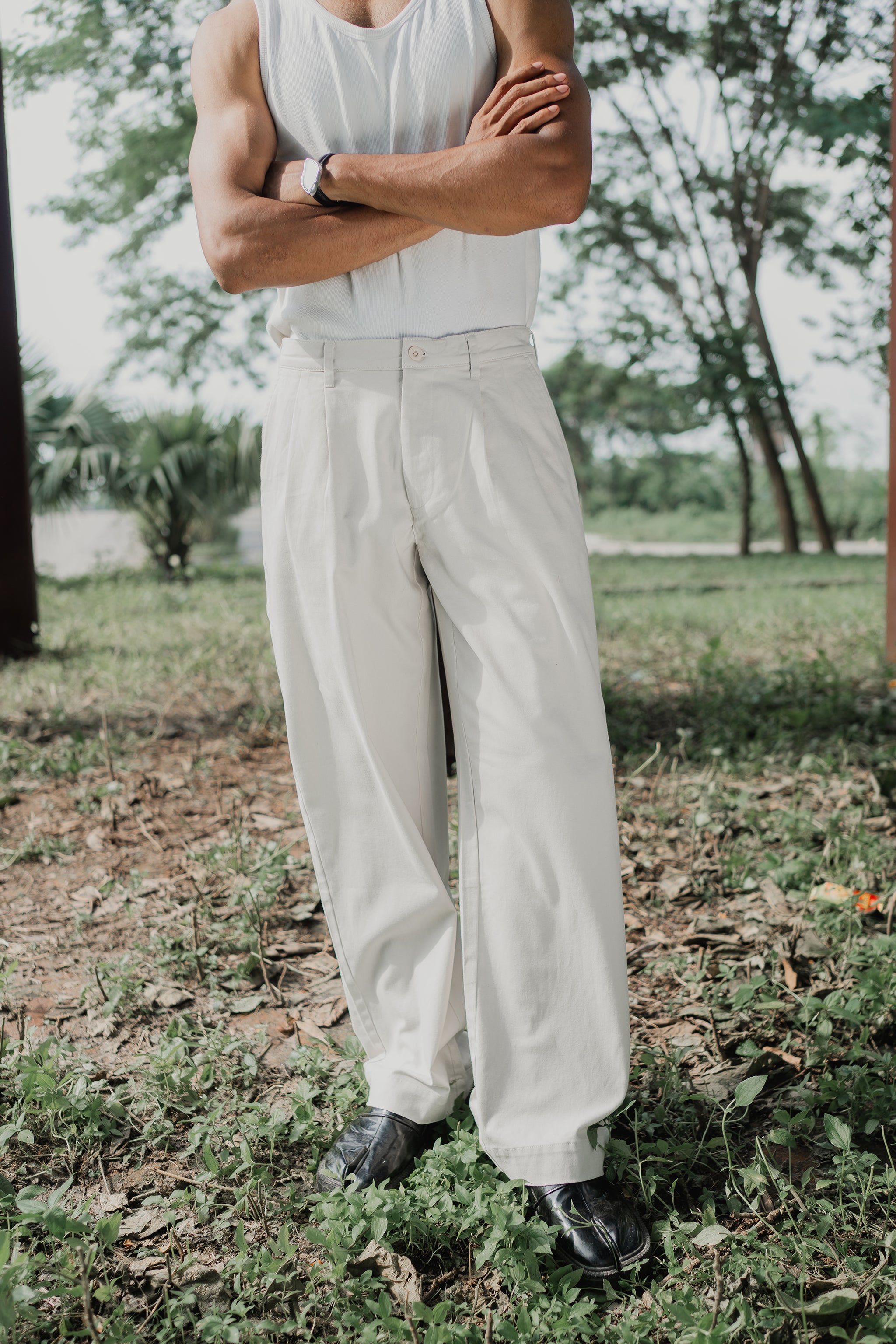 Wide Leg Pants For Men - Off White - Loose Fit