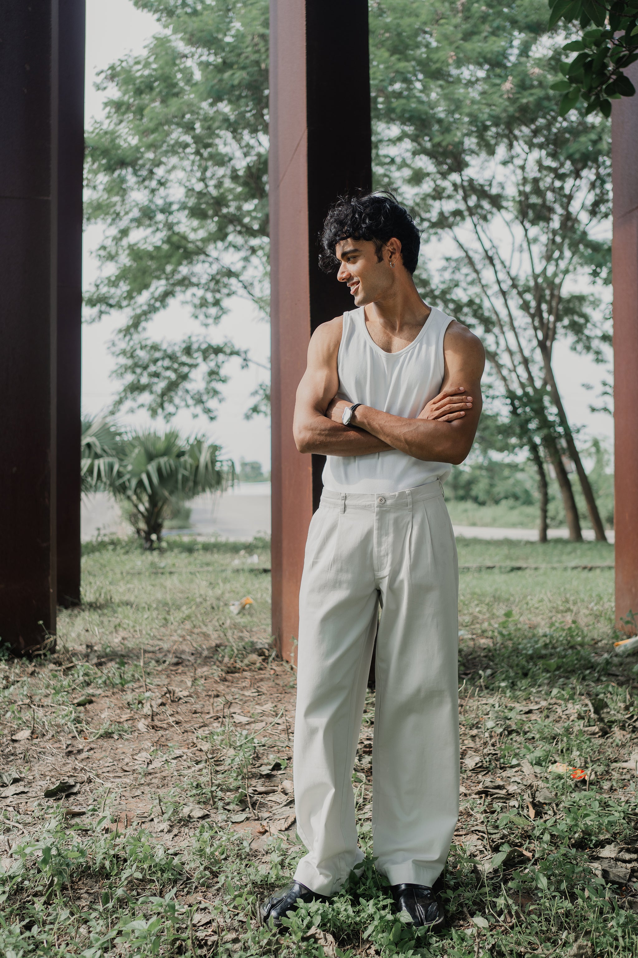 Wide Leg Pants For Men - Off White - Loose Fit