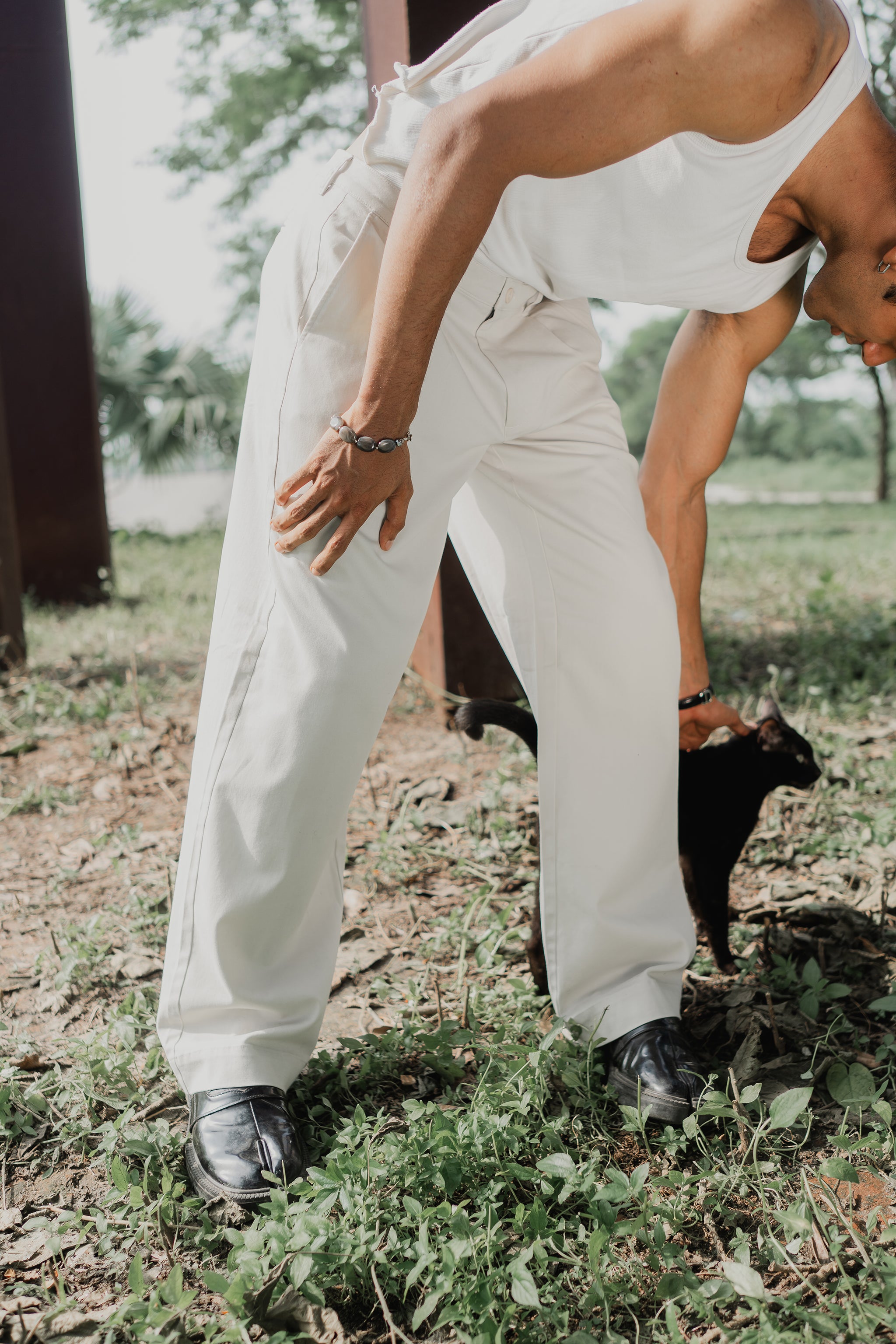 Wide Leg Pants For Men - Off White - Loose Fit