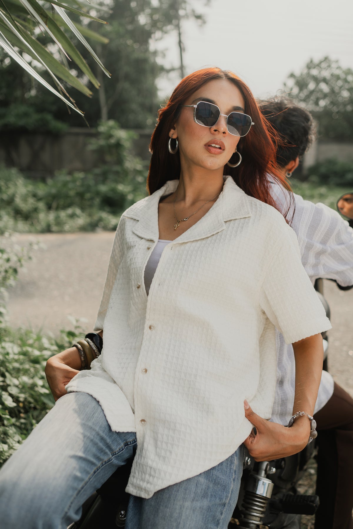 Revere Cuba - Off White Grid Textured Cuba - Revere Shirt - Unisex
