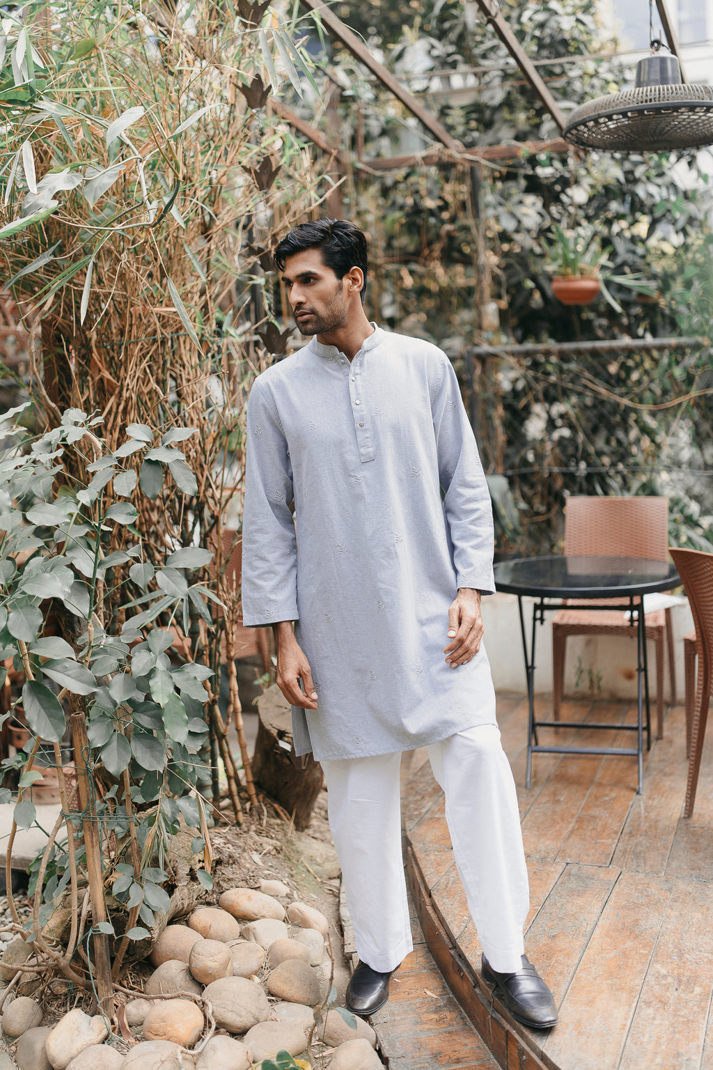 আজফার - অ্যাশ ব্লু অল-ওভার এমব্রয়ডারি করা পাঞ্জাবি 
