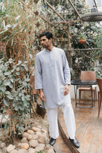 আজফার - অ্যাশ ব্লু অল-ওভার এমব্রয়ডারি করা পাঞ্জাবি 