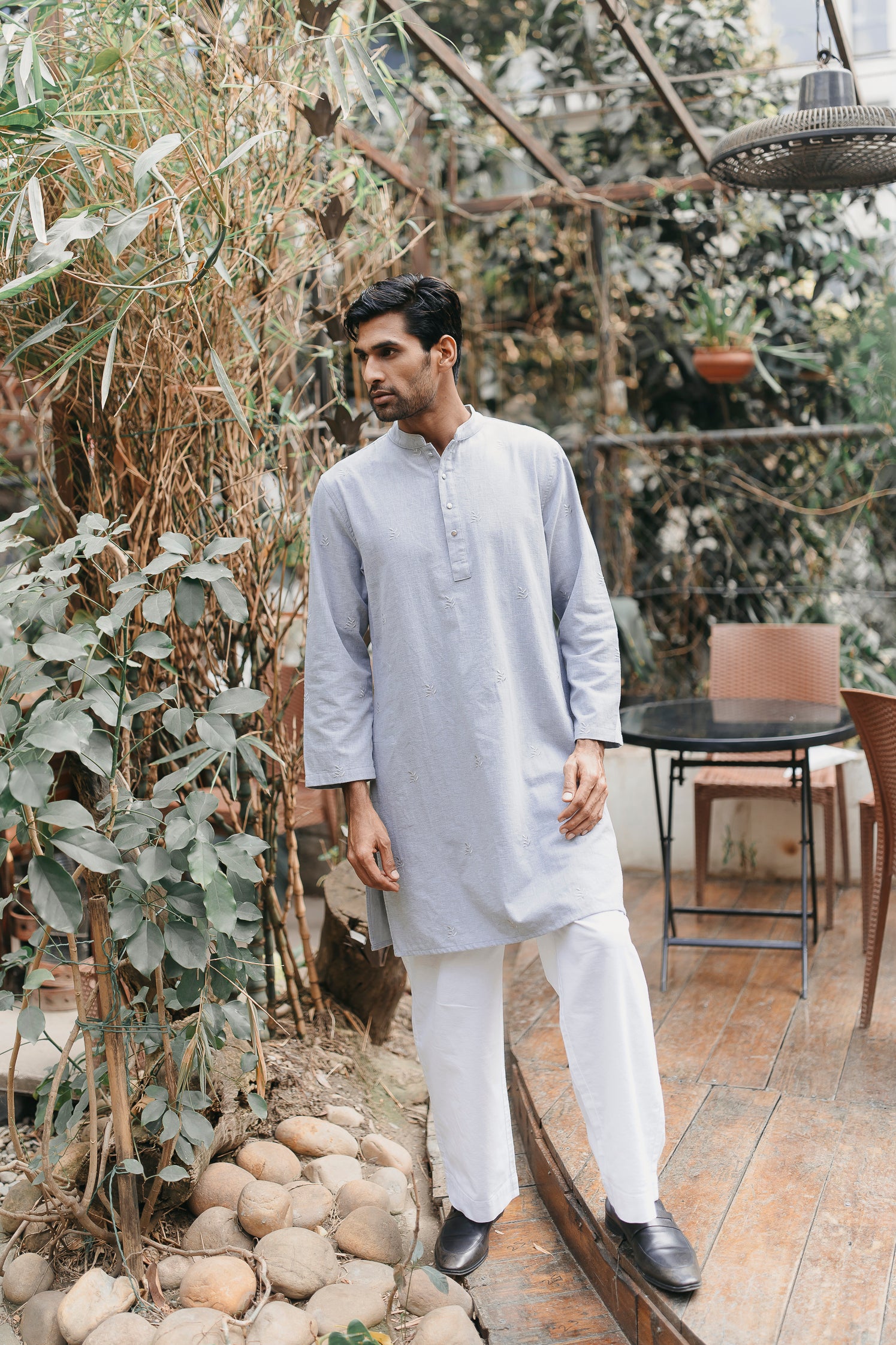 আজফার - অ্যাশ ব্লু অল-ওভার এমব্রয়ডারি করা পাঞ্জাবি 