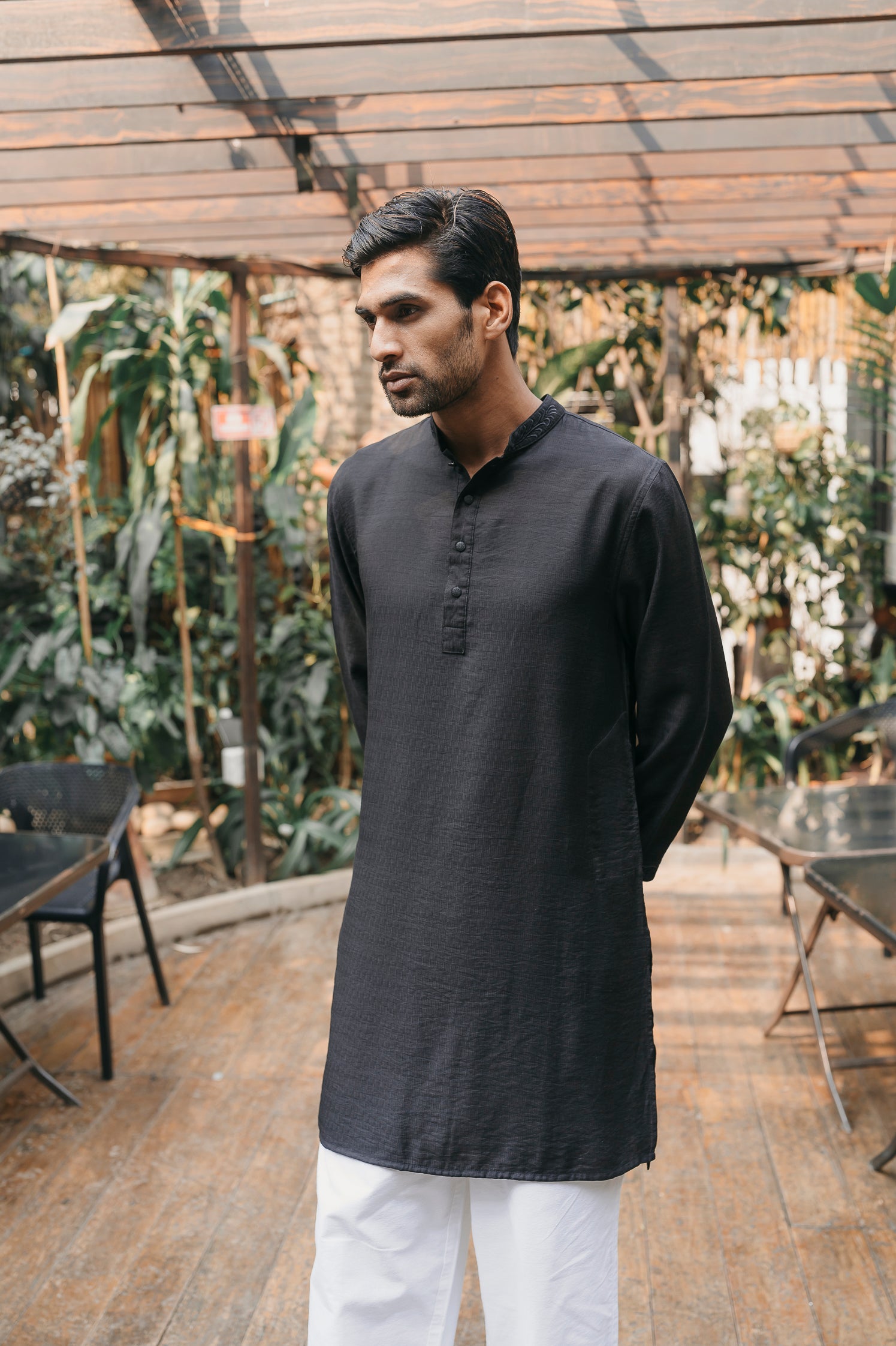 Gurbaz - Midnight Black Embroidered Panjabi