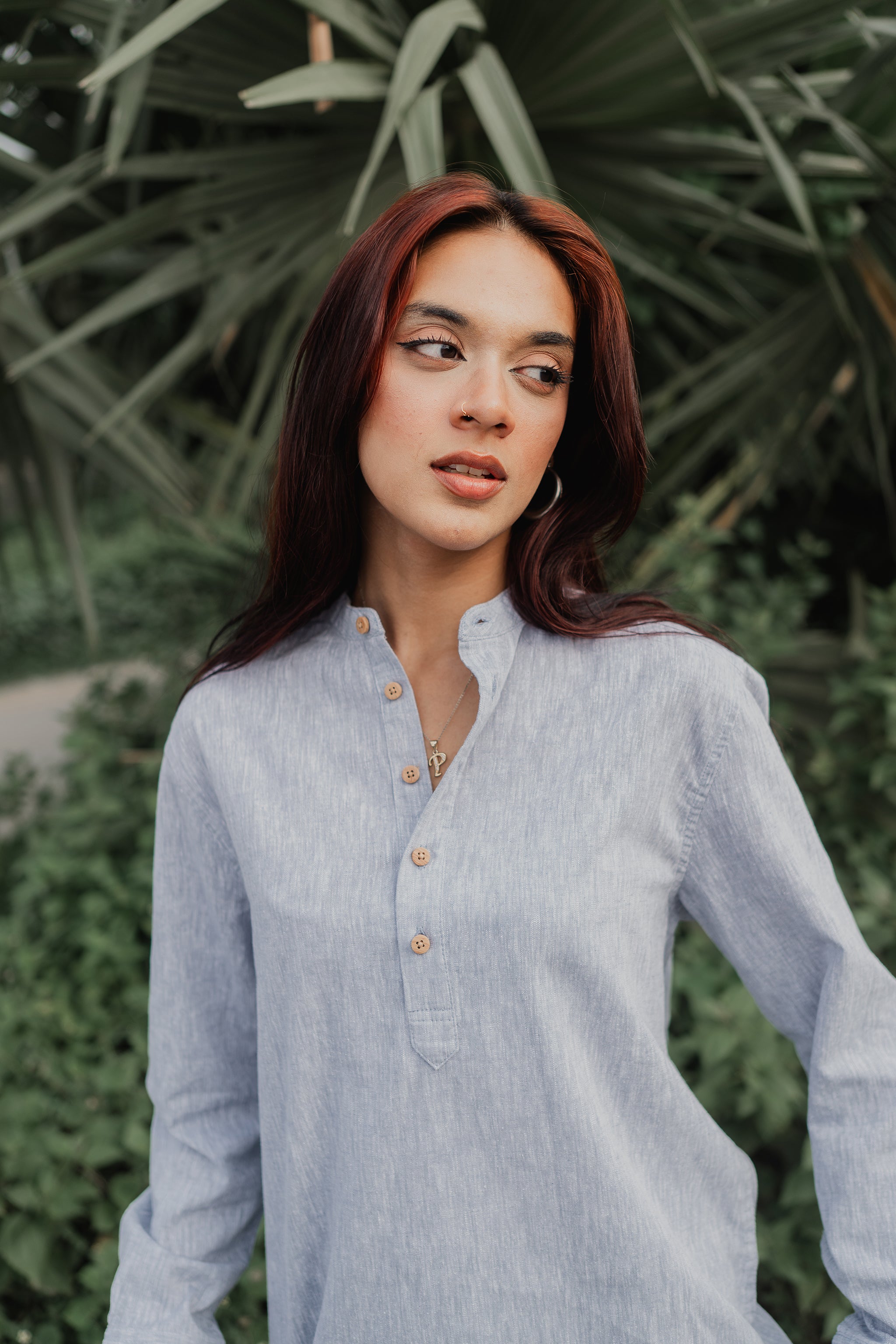 Linen Henley - Katua - Unisex - Dusty Blue Weave