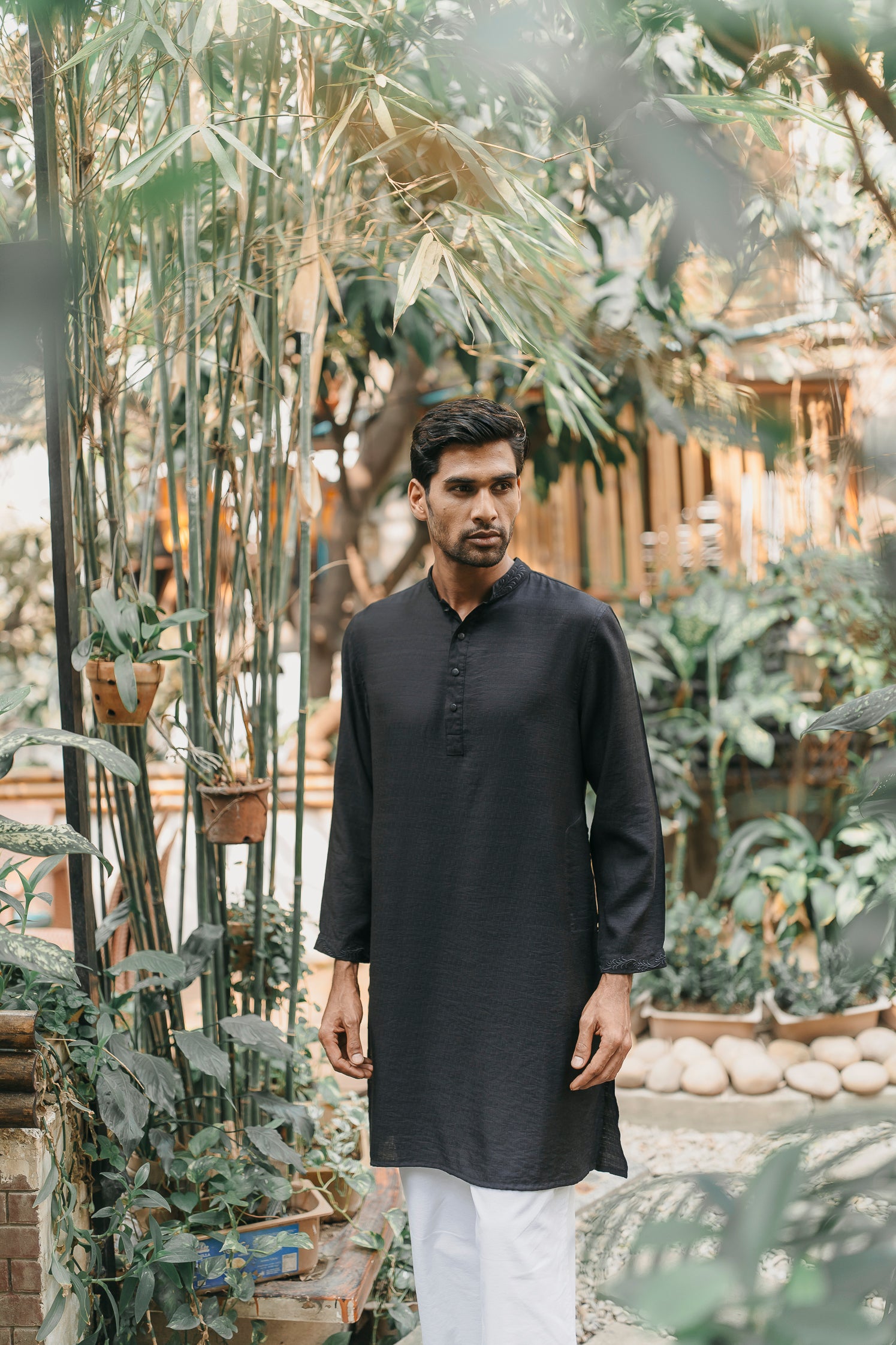 Gurbaz - Midnight Black Embroidered Panjabi