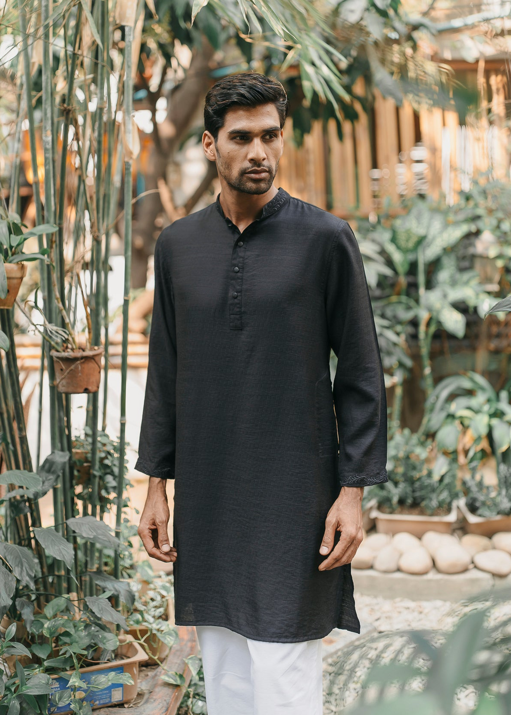 Gurbaz - Midnight Black Embroidered Panjabi