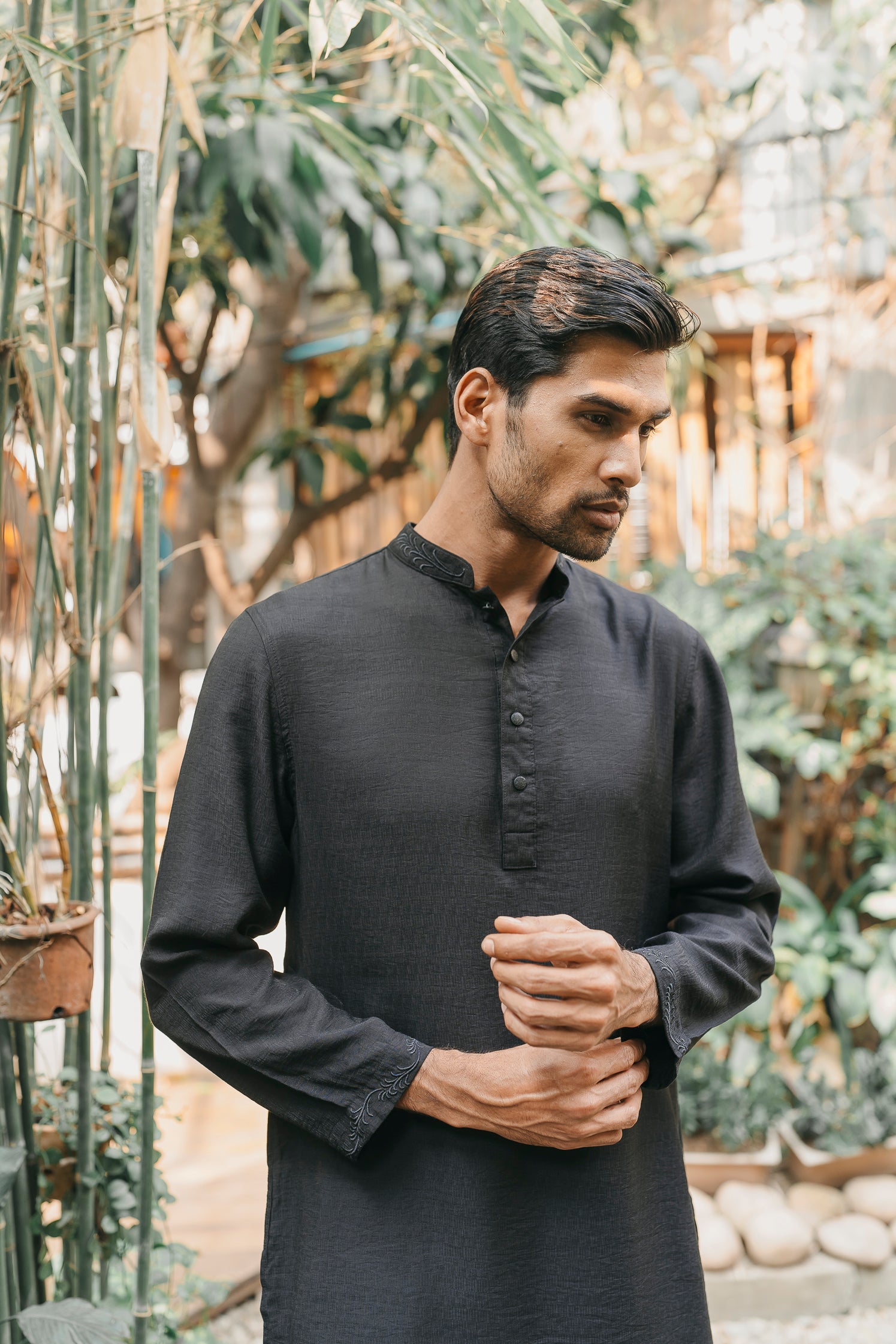 Gurbaz - Midnight Black Embroidered Panjabi