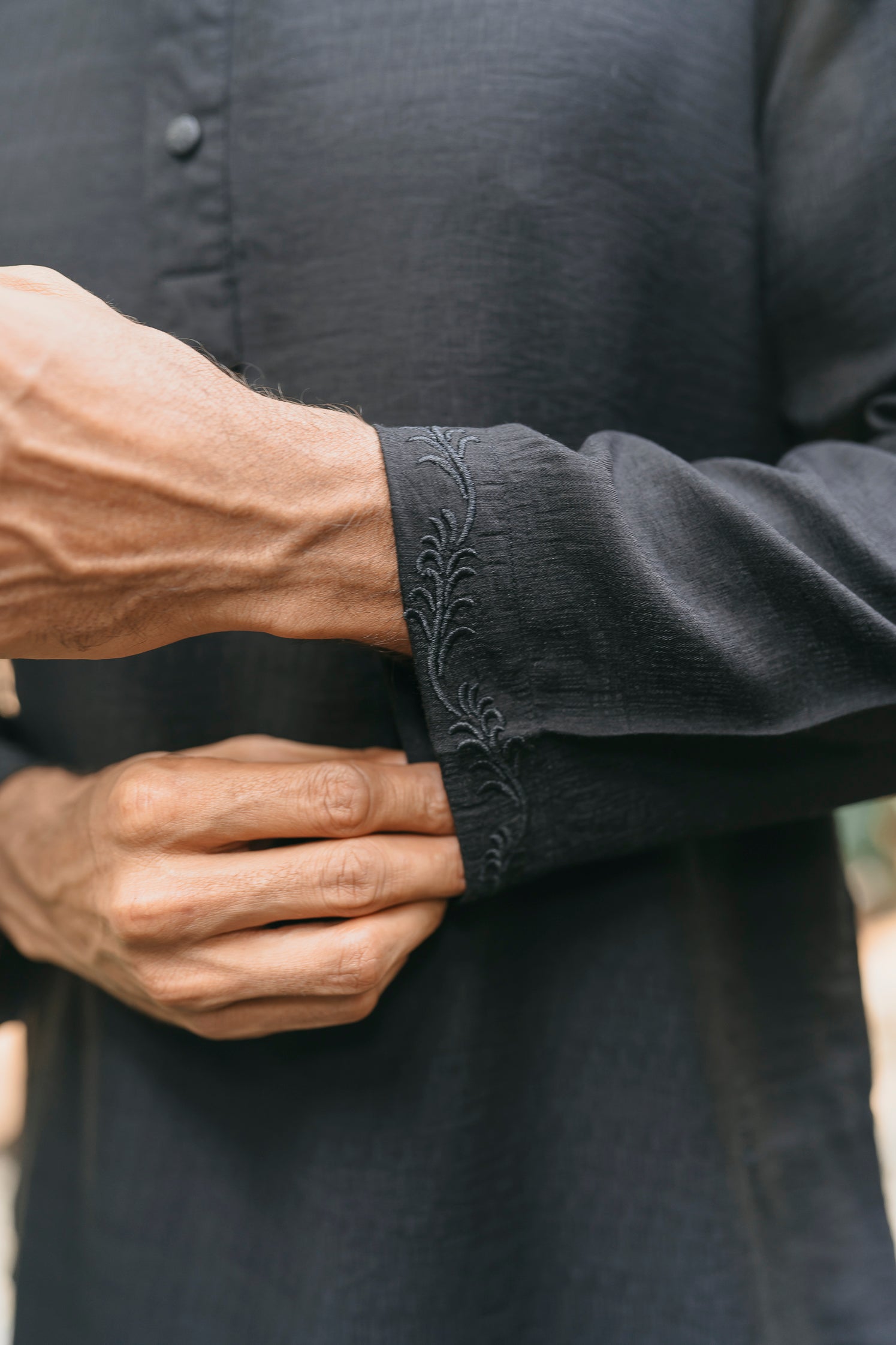 Gurbaz - Midnight Black Embroidered Panjabi