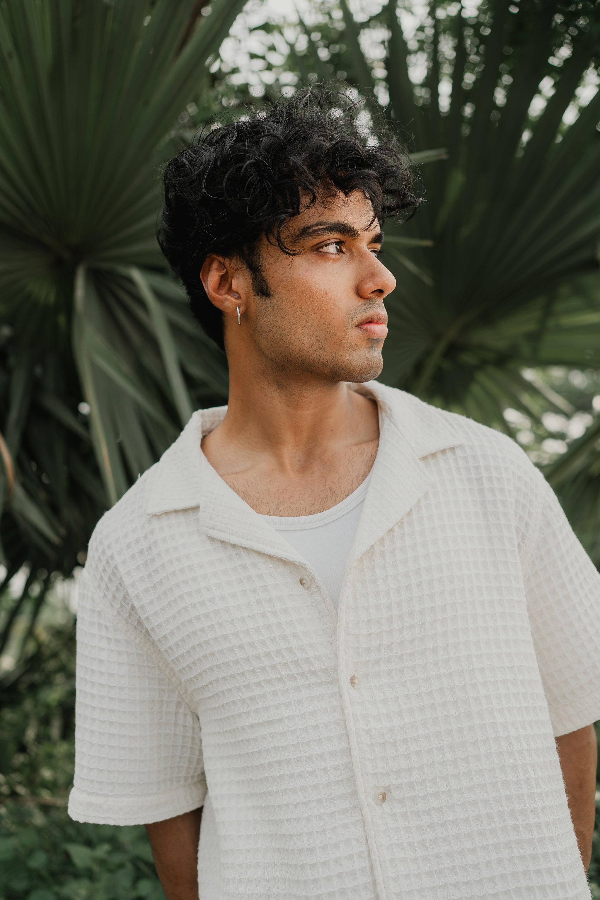 Revere Cuba - Off White Grid Textured Cuba - Revere Shirt For Men