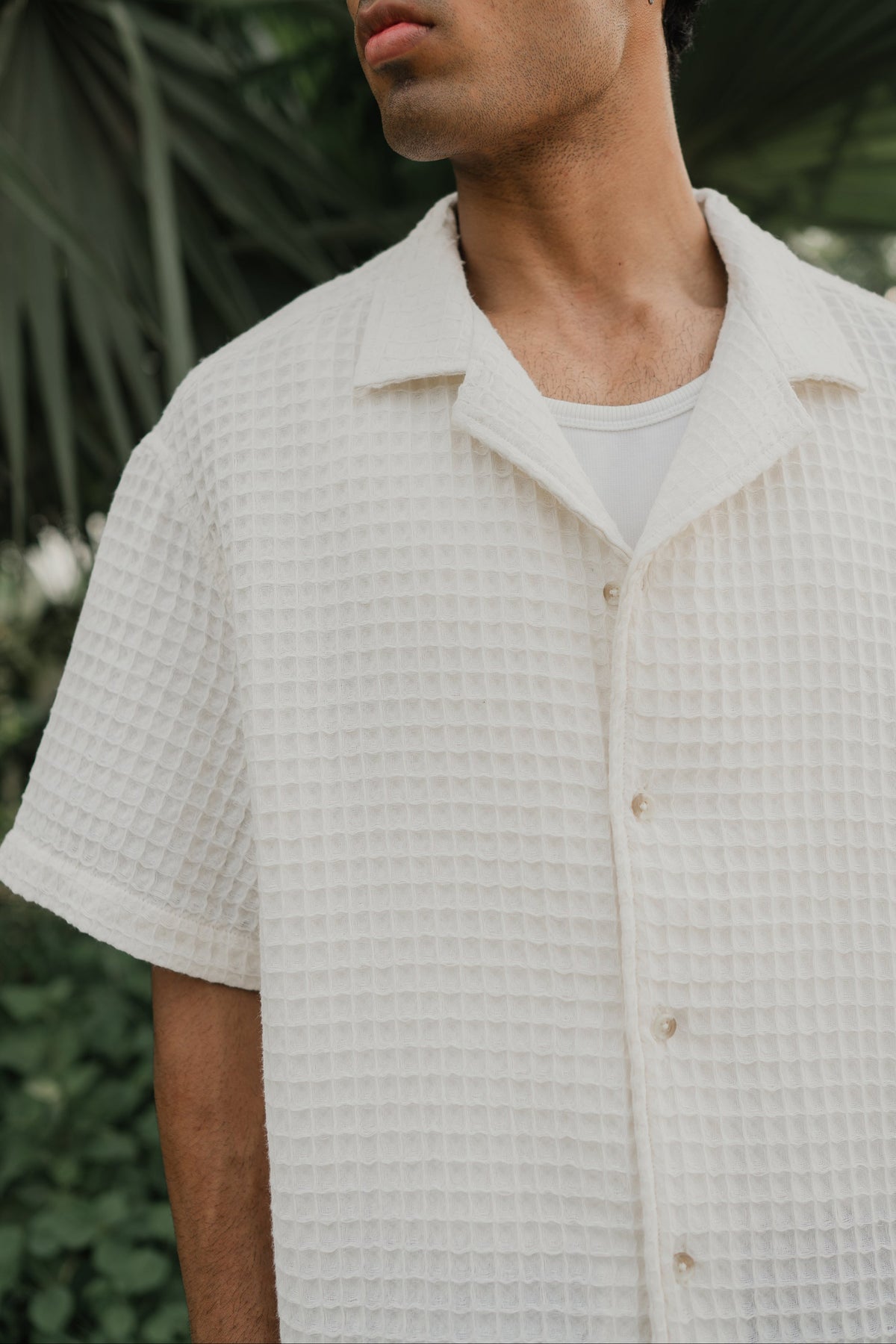 Revere Cuba - Off White Grid Textured Cuba - Revere Shirt For Men