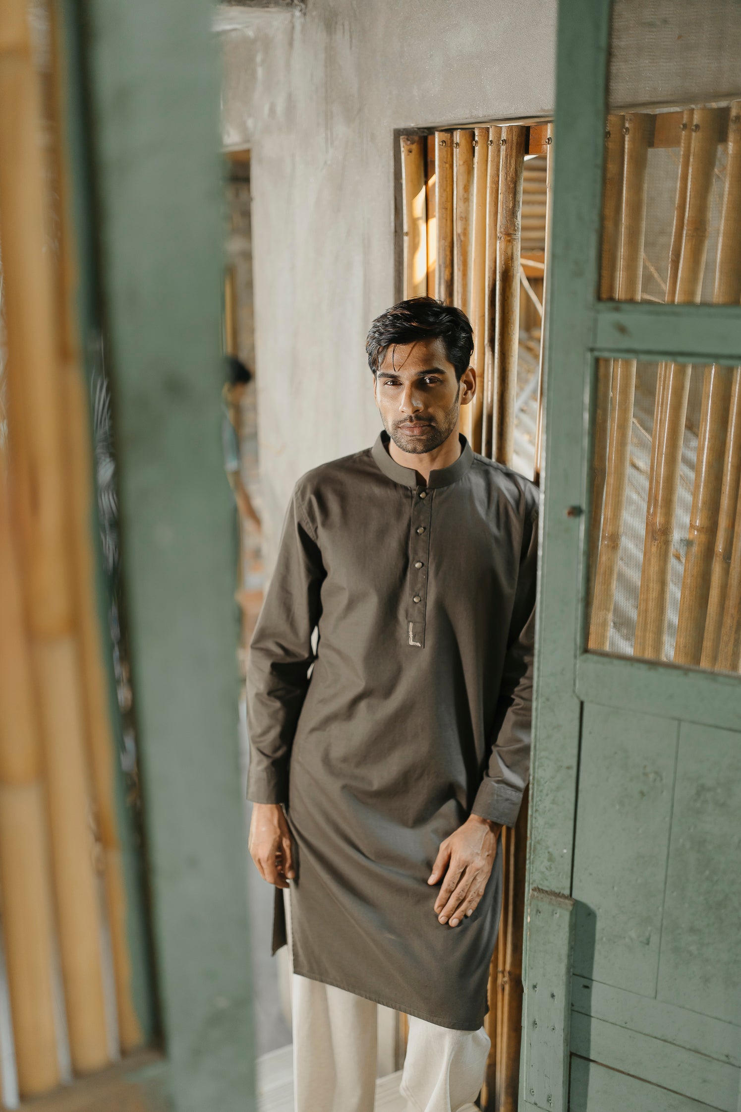 PRE ORDER- Yazeed - Dark Green Minimal-Embroidery Panjabi