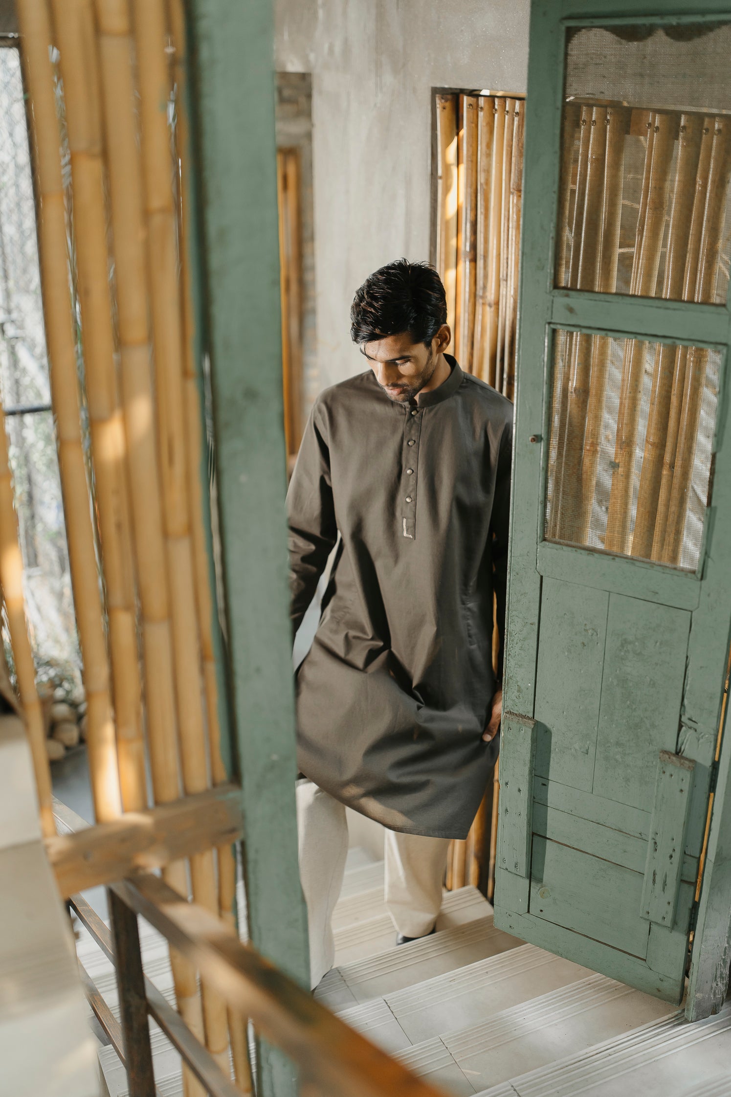 PRE ORDER- Yazeed - Dark Green Minimal-Embroidery Panjabi