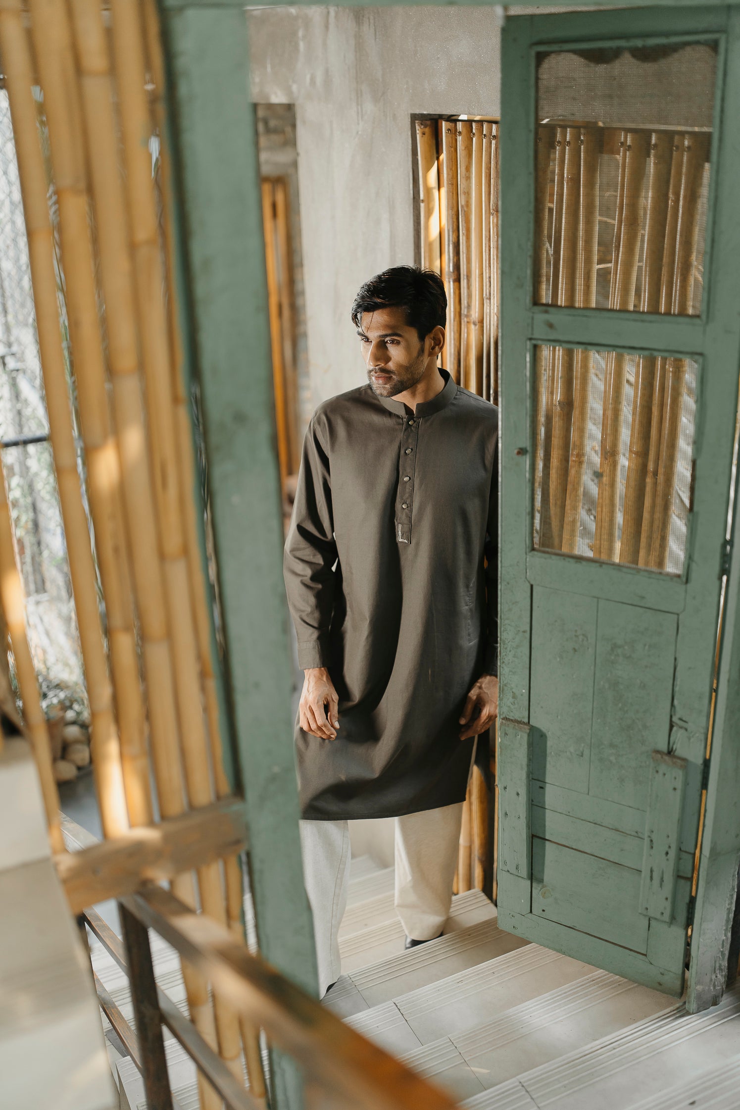 PRE ORDER- Yazeed - Dark Green Minimal-Embroidery Panjabi