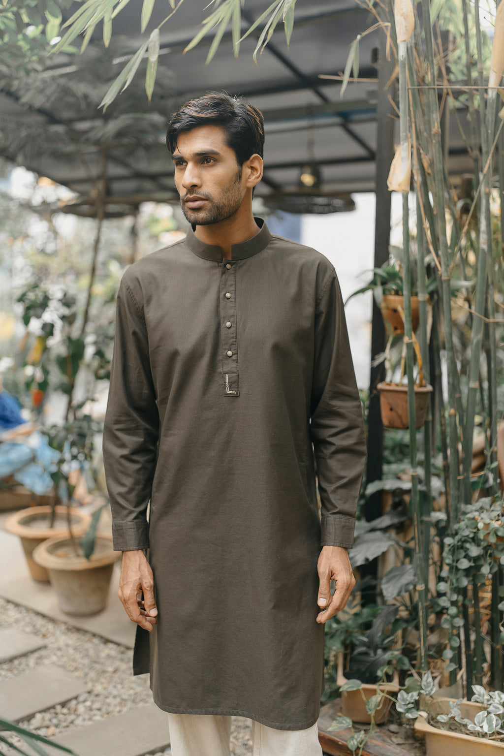 PRE ORDER- Yazeed - Dark Green Minimal-Embroidery Panjabi