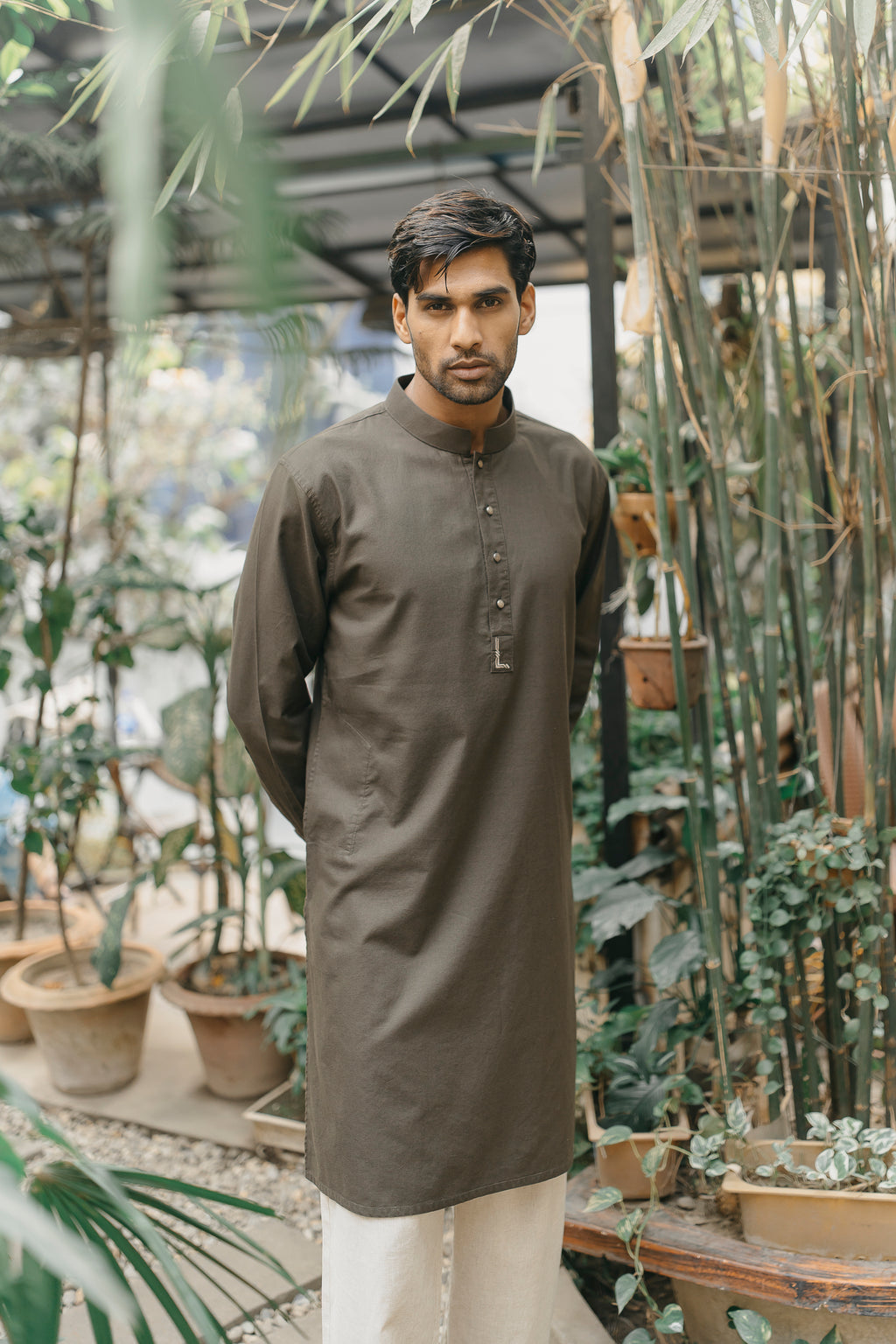 PRE ORDER- Yazeed - Dark Green Minimal-Embroidery Panjabi