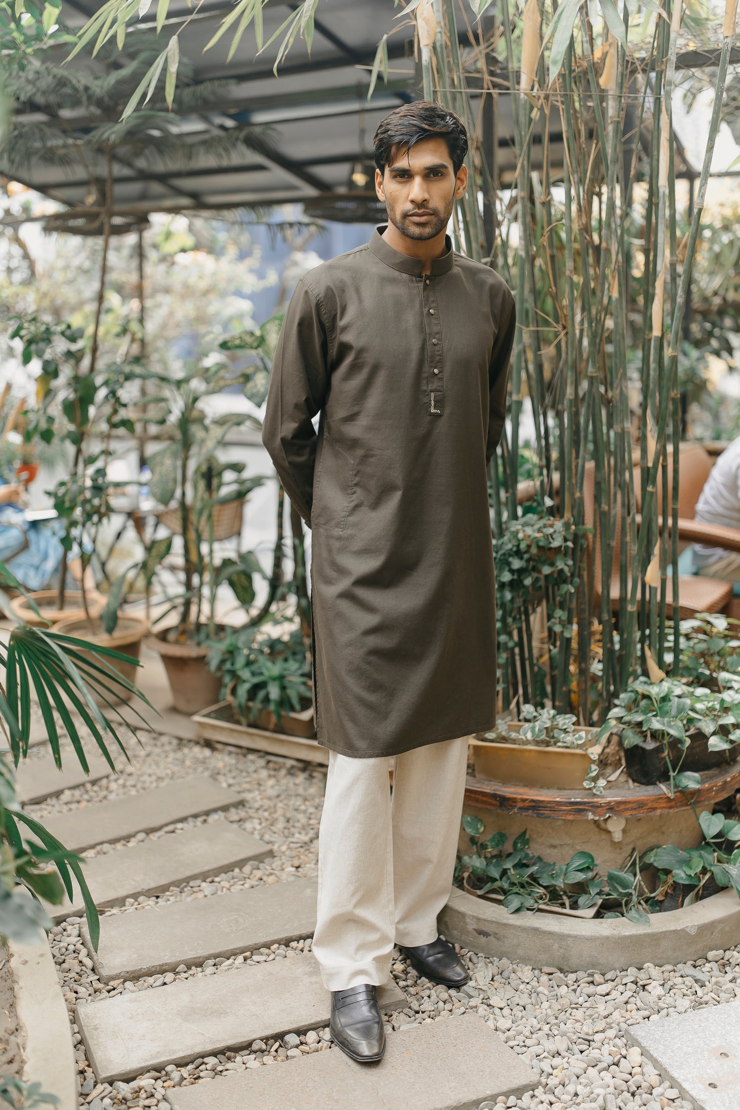 PRE ORDER- Yazeed - Dark Green Minimal-Embroidery Panjabi