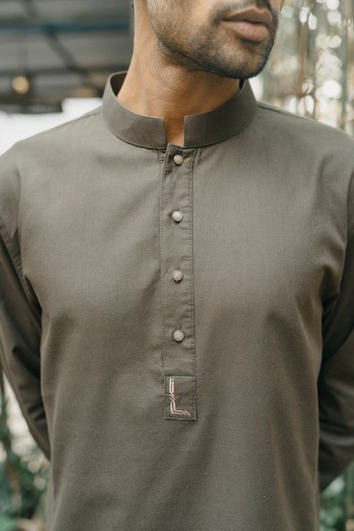 PRE ORDER- Yazeed - Dark Green Minimal-Embroidery Panjabi