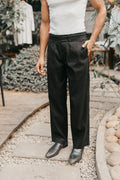Straight Leg Pleated Linen effect Pants For Men - Black