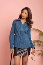 Fitted Shirt For Women - Y2K Blue Stripe