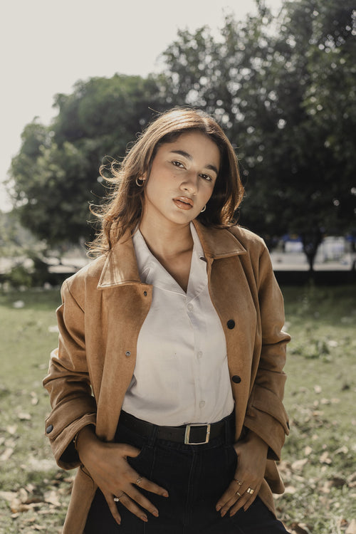 Suede Leather Kieran Coat Deluxe - Tan Beige - Unisex