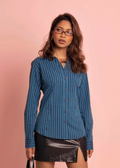 Fitted Shirt For Women - Y2K Blue Stripe
