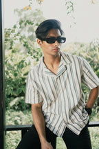 Revere Cuba - White and Faded Black Stripe Textured Cuba - Revere Shirt For Men