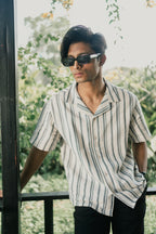 Revere Cuba - White and Faded Black Stripe Textured Cuba - Revere Shirt For Men