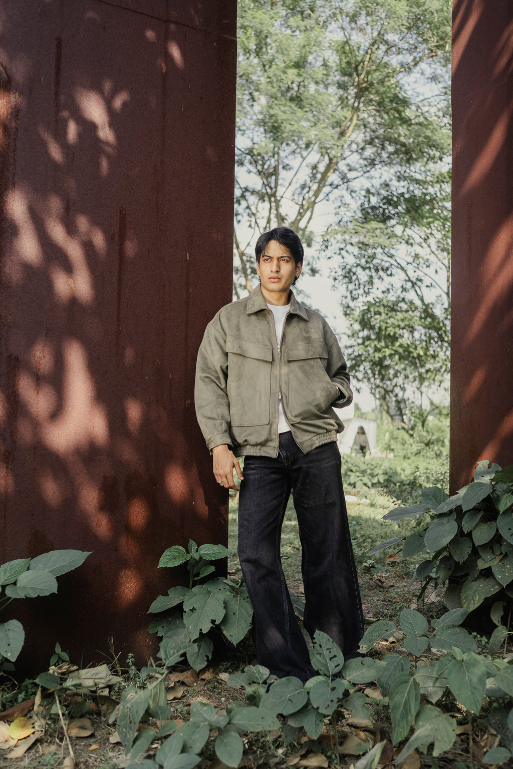 Suede Leather Oversized Jacket for Men - Olive Green