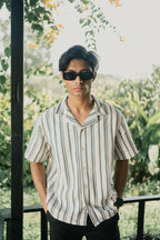Revere Cuba - White and Faded Black Stripe Textured Cuba - Revere Shirt For Men