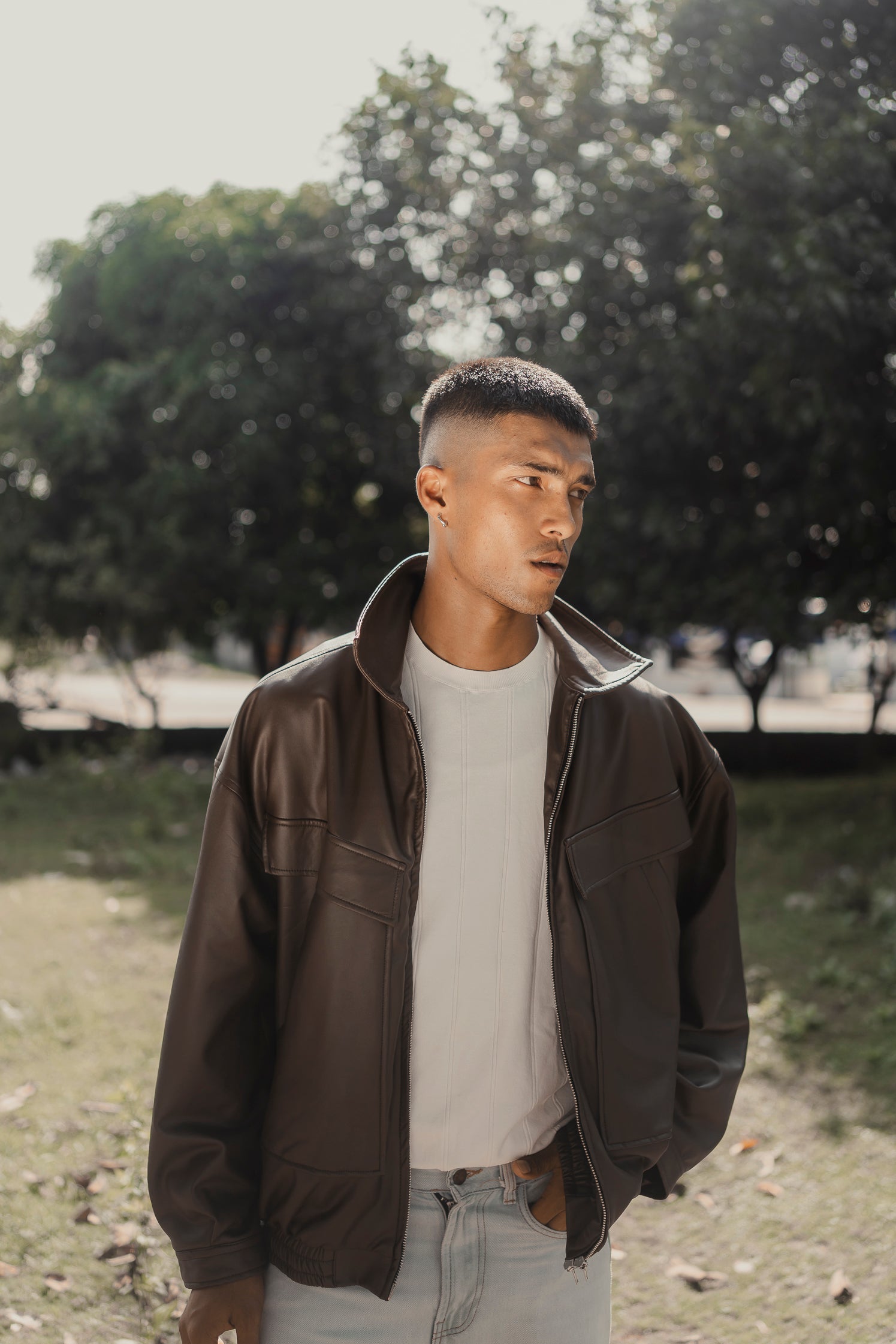 Faux Leather Oversized Jacket for Men - Matte Brown