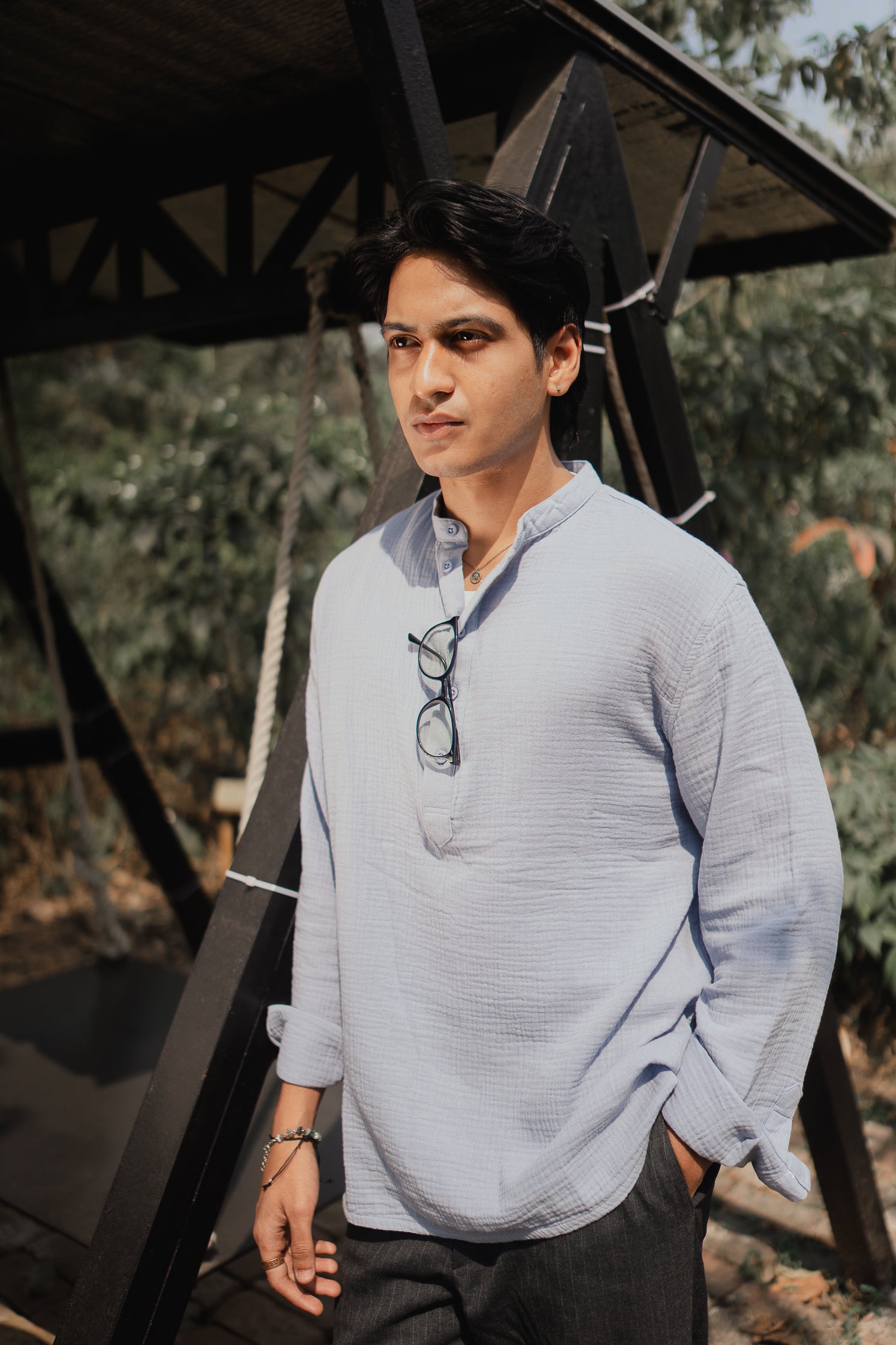 Waffle Henley - Katua - For Men - Powder Blue