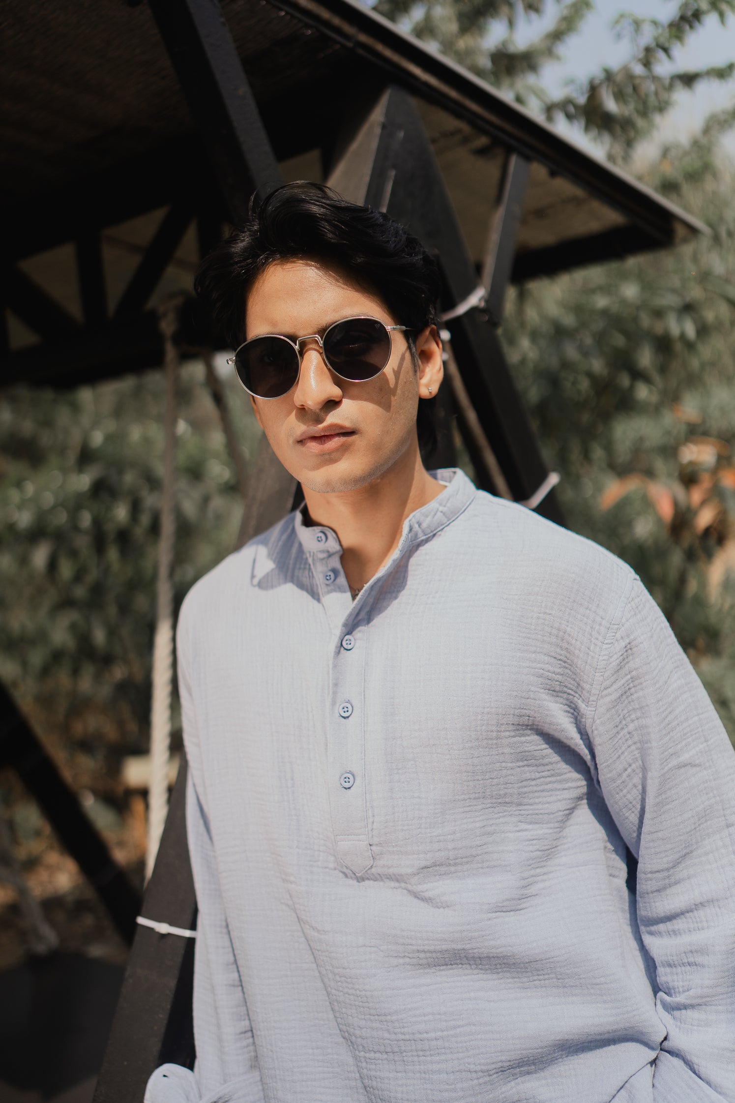 Waffle Henley - Katua - For Men - Powder Blue