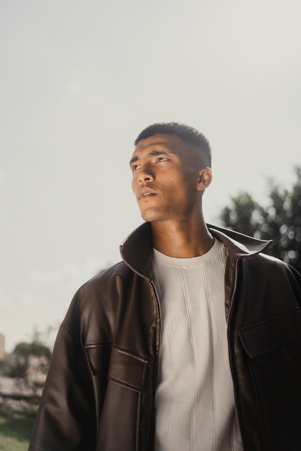 Faux Leather Oversized Jacket for Men - Matte Brown