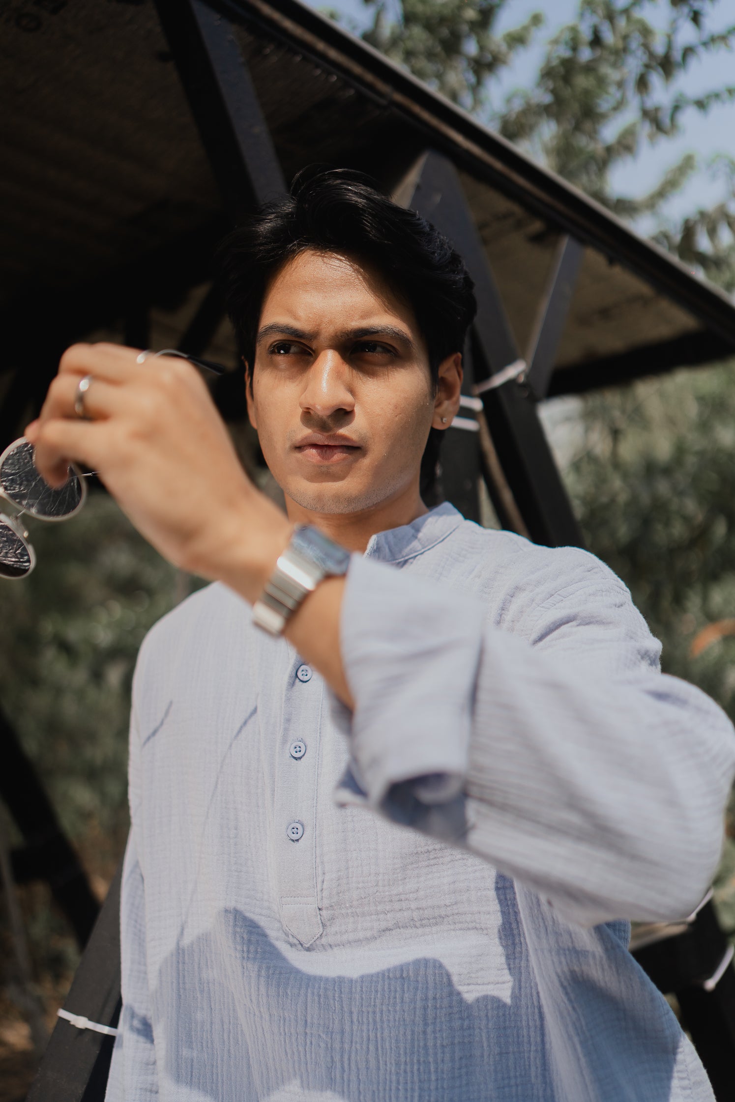 Waffle Henley - Katua - For Men - Powder Blue