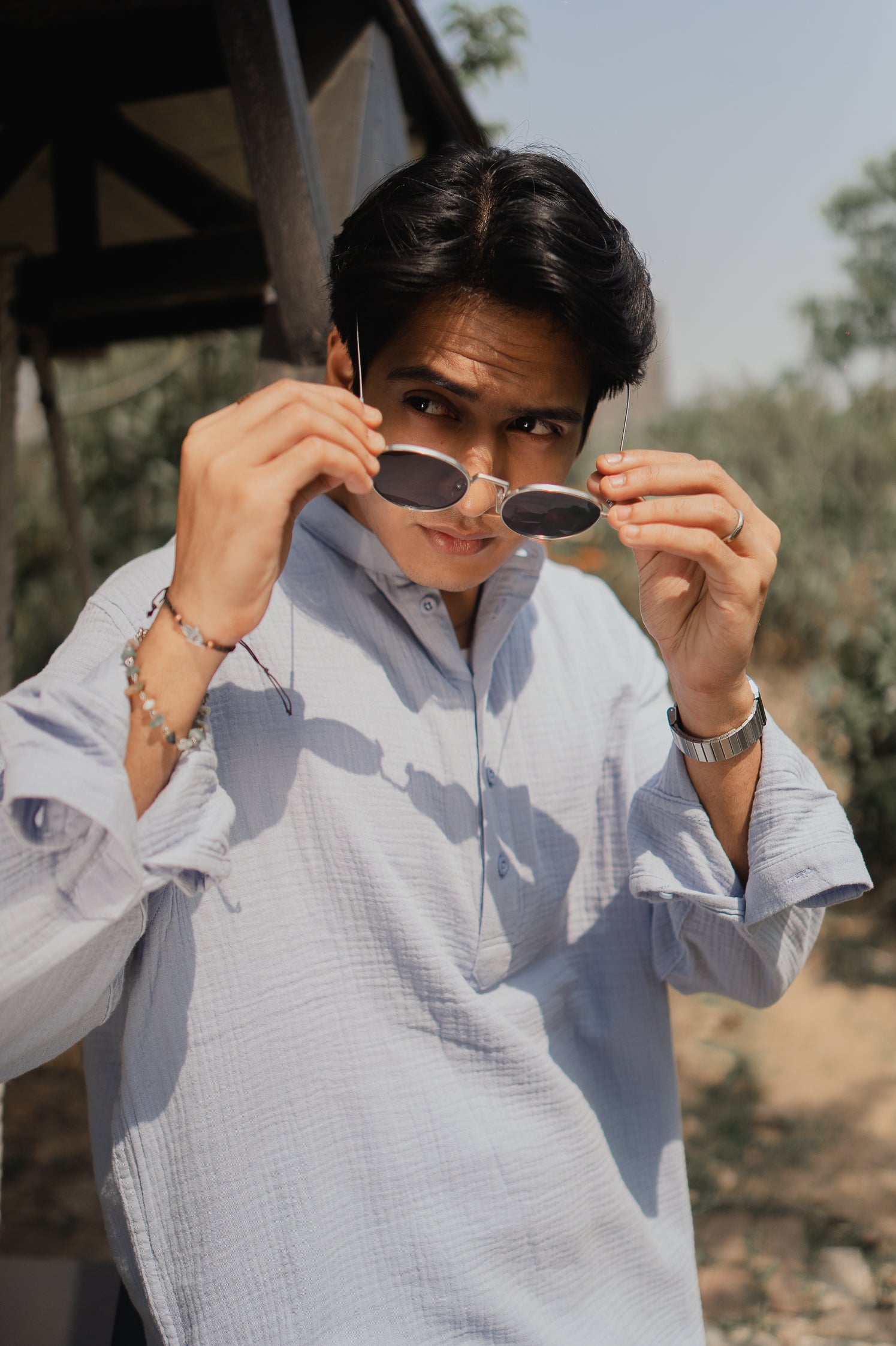 Waffle Henley - Katua - For Men - Powder Blue