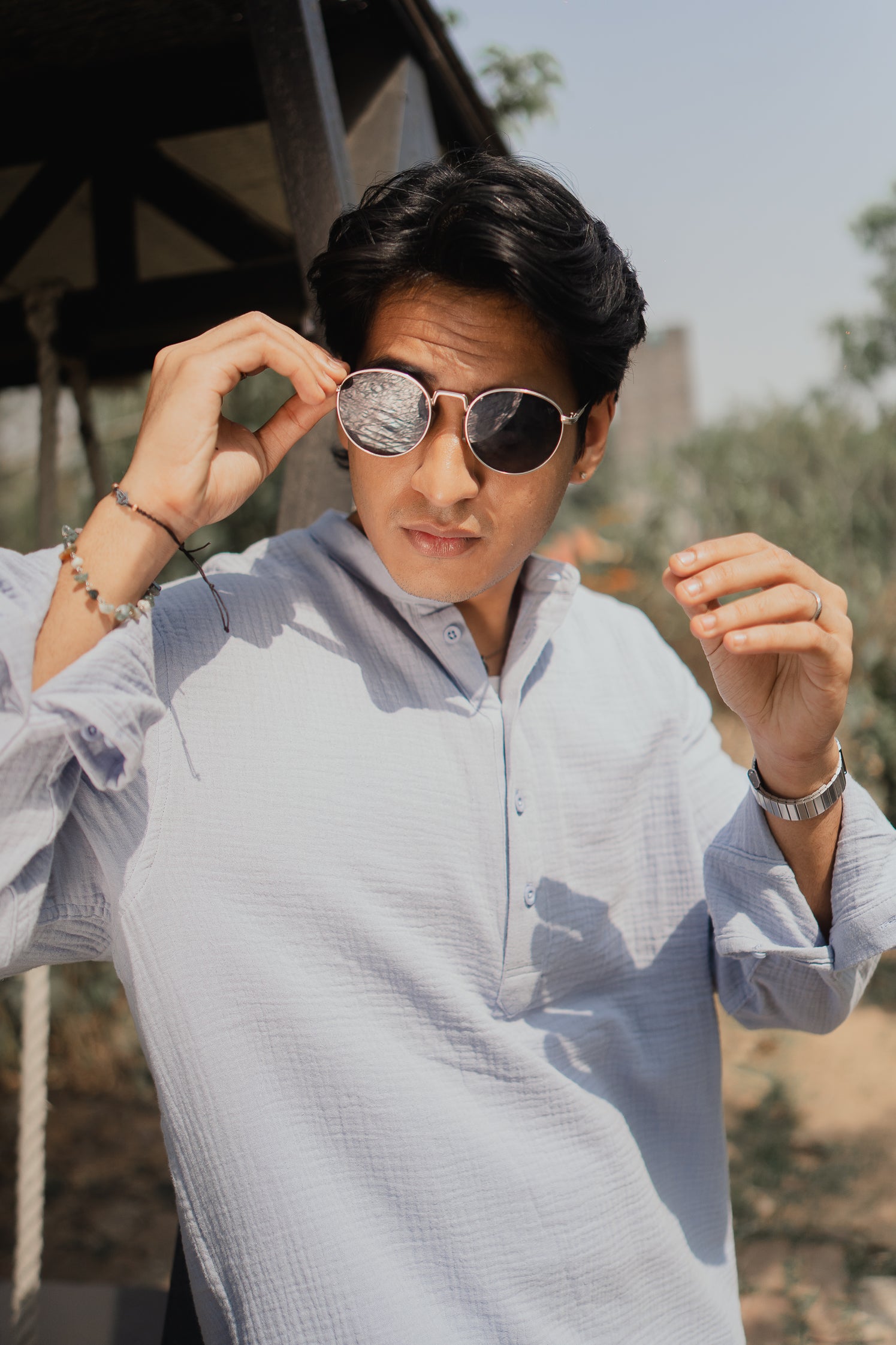 Waffle Henley - Katua - For Men - Powder Blue