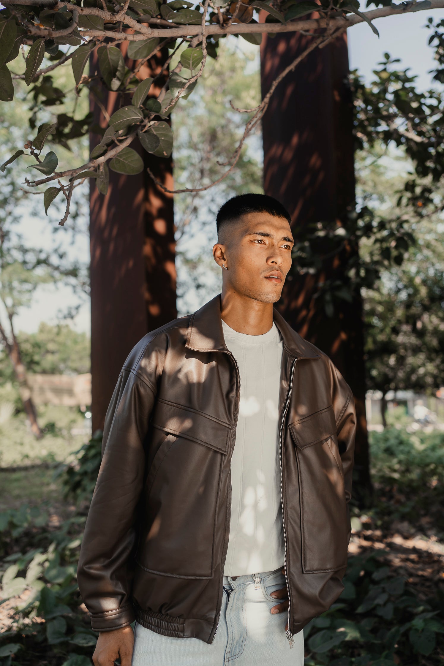 Faux Leather Oversized Jacket  - Matte Brown - Unisex