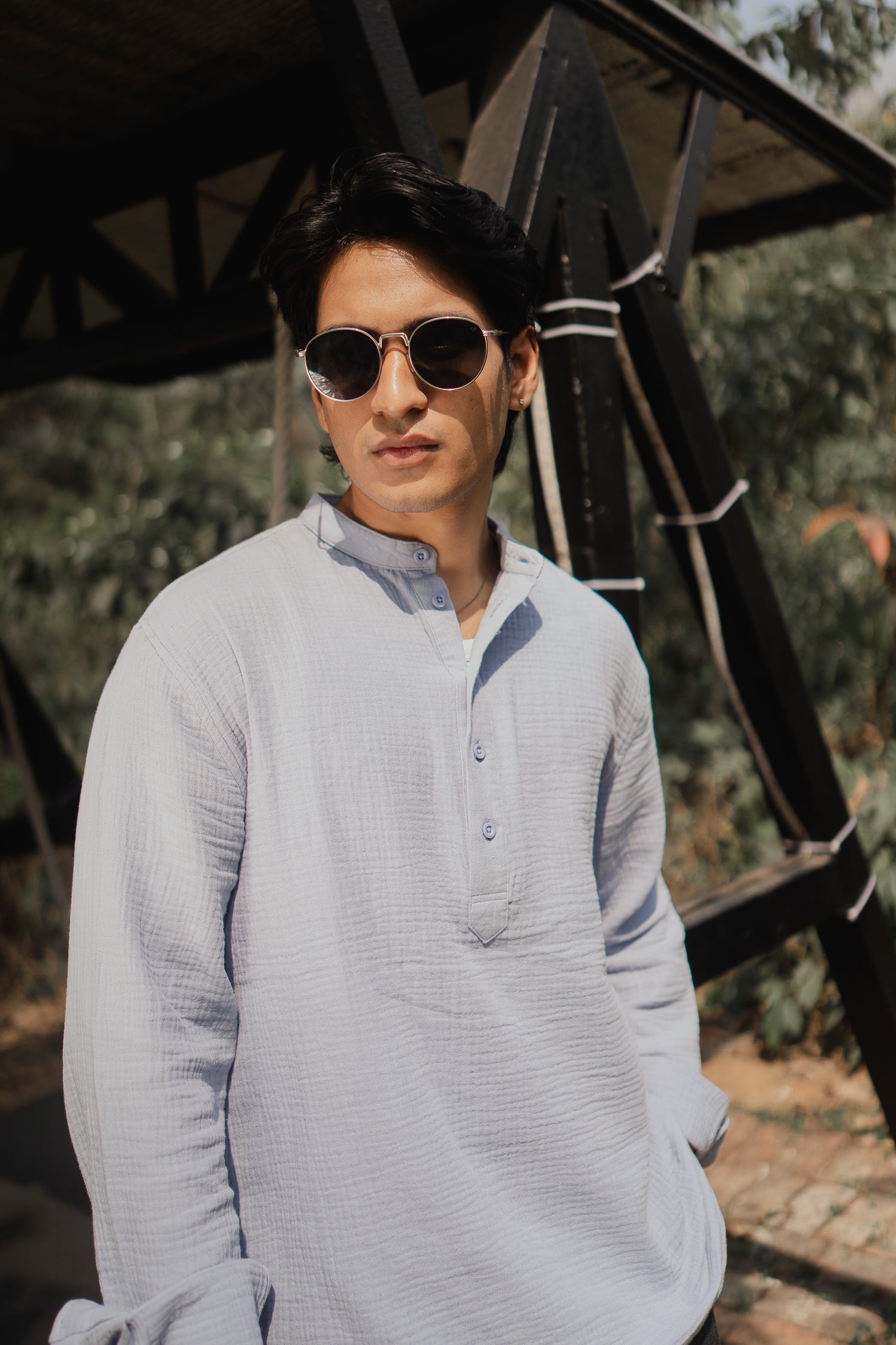 Waffle Henley - Katua - For Men - Powder Blue