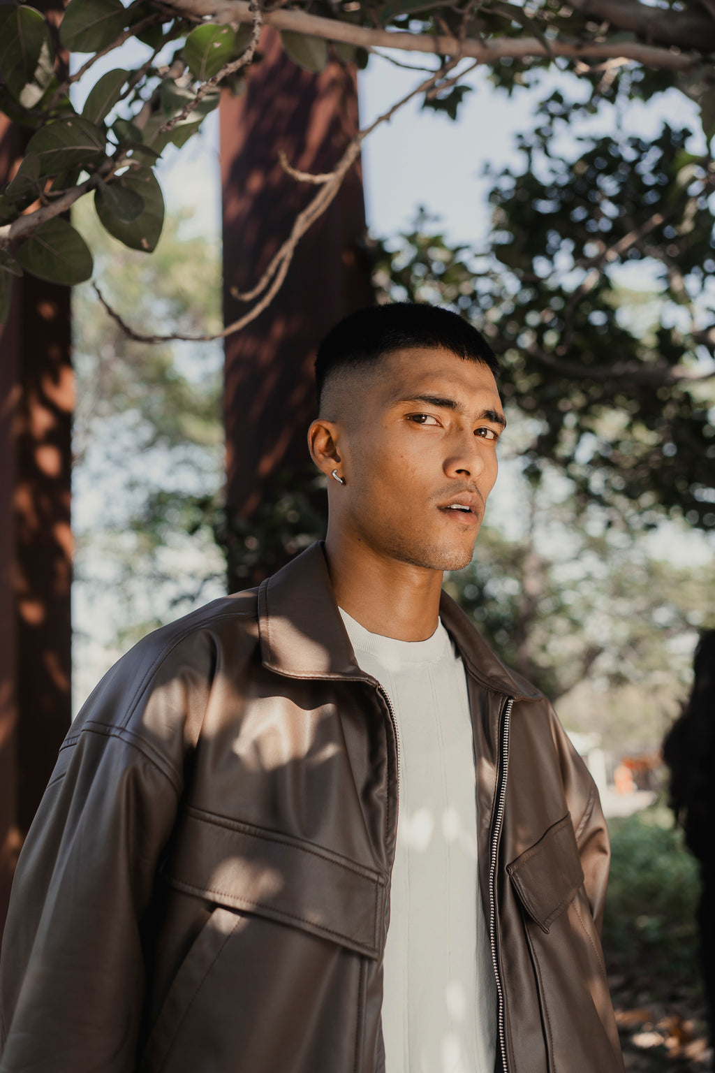 Faux Leather Oversized Jacket for Men - Matte Brown