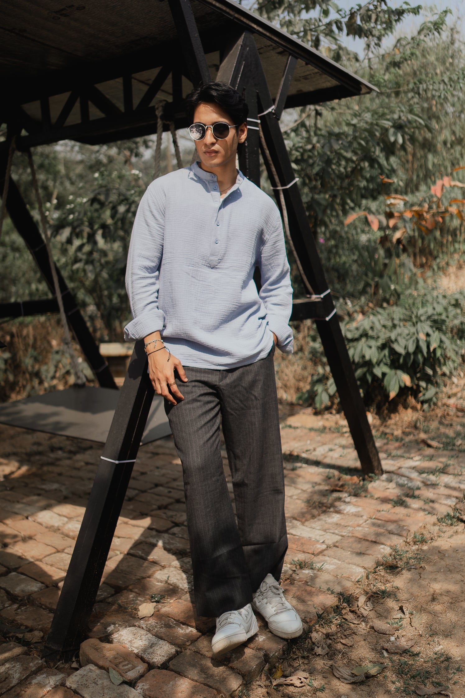 Waffle Henley - Katua - For Men - Powder Blue