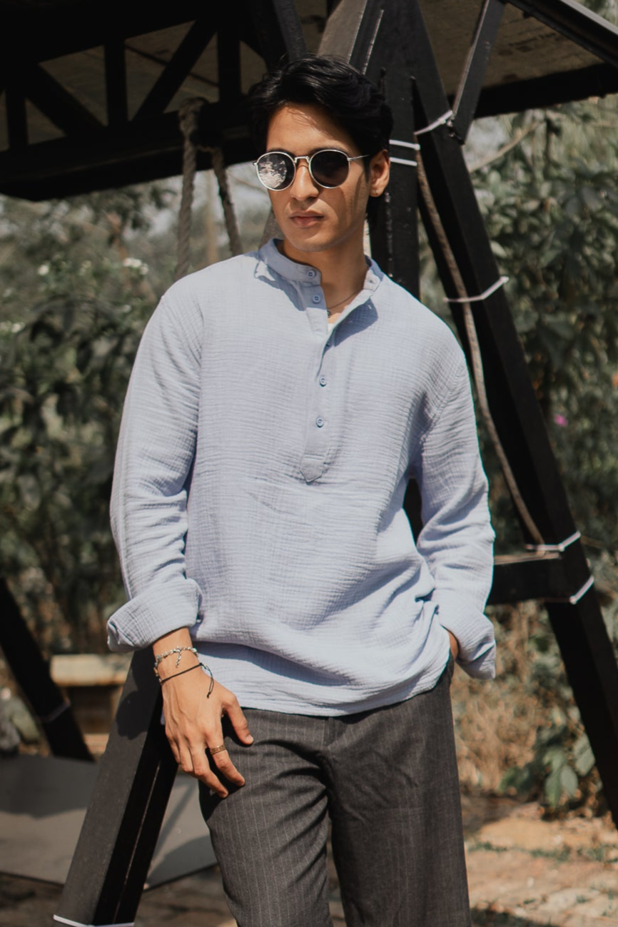 Waffle Henley - Katua - For Men - Powder Blue