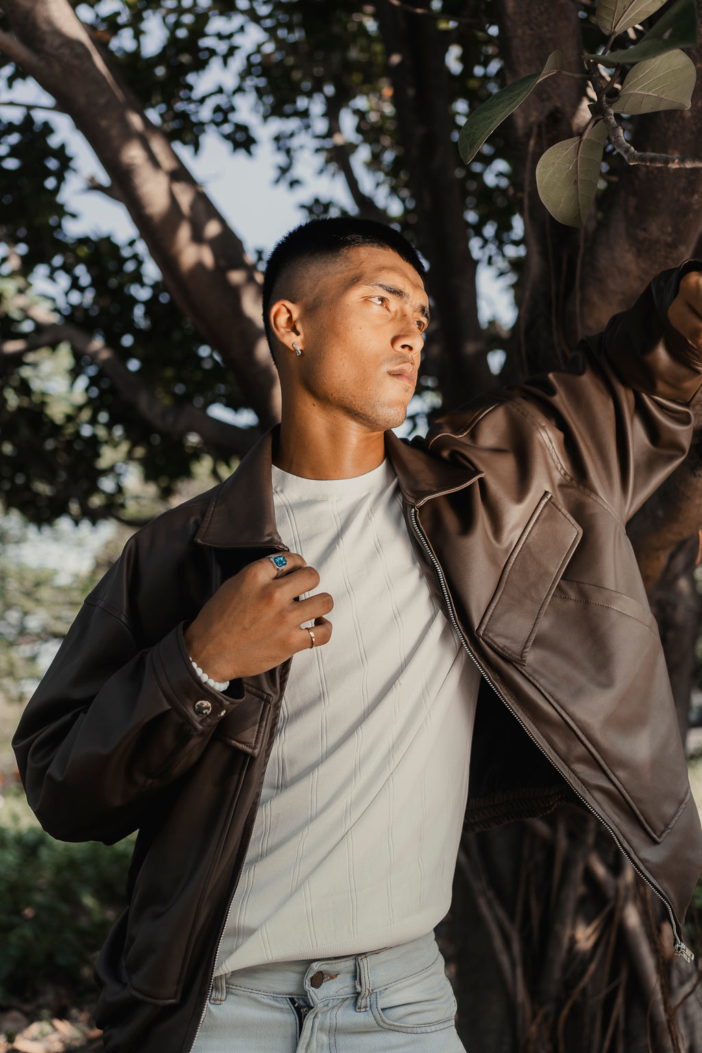 Faux Leather Oversized Jacket for Men - Matte Brown