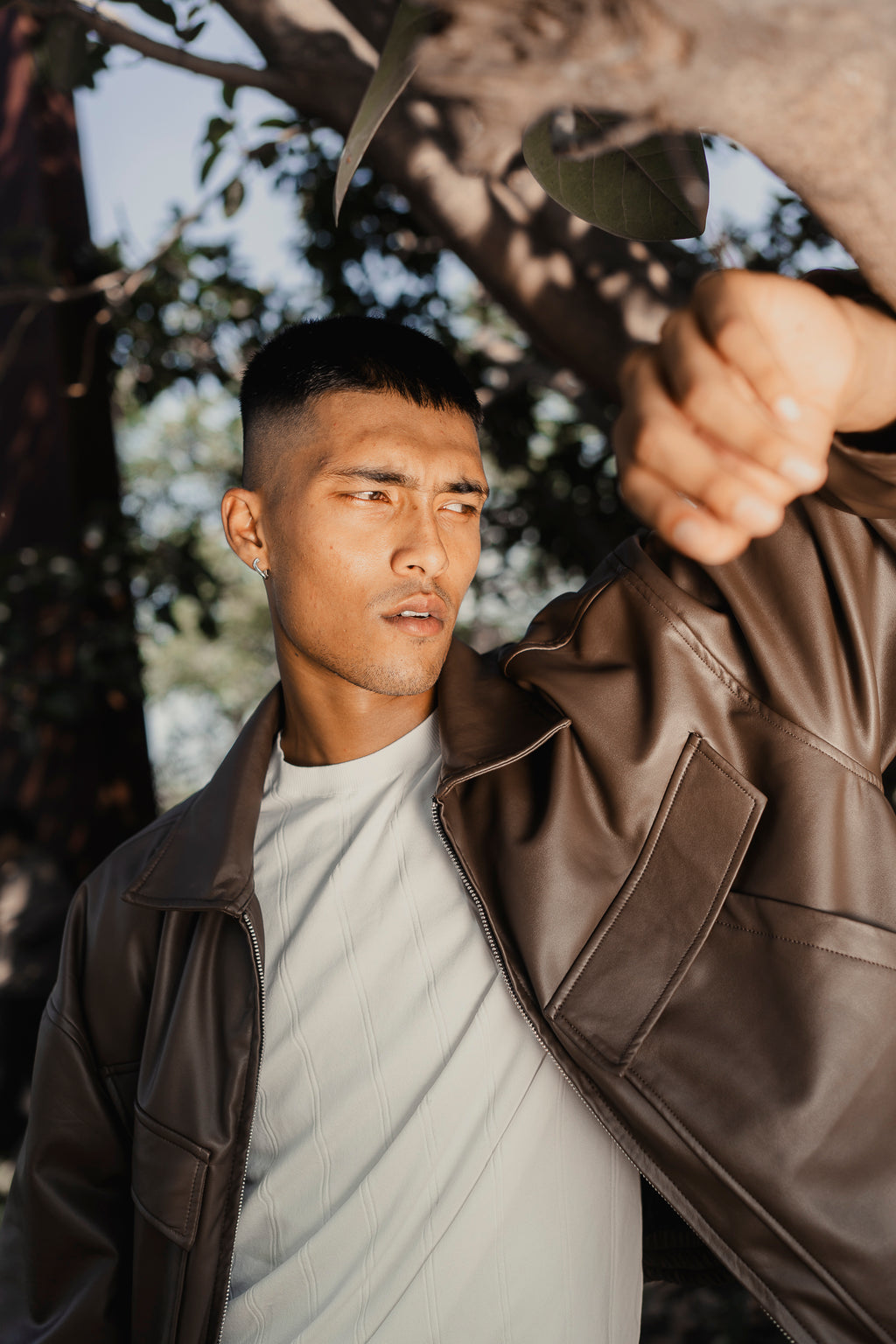 Faux Leather Oversized Jacket for Men - Matte Brown