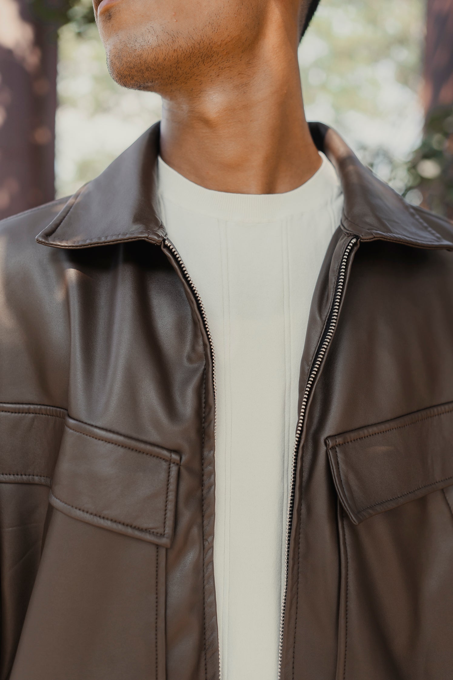 Faux Leather Oversized Jacket for Men - Matte Brown