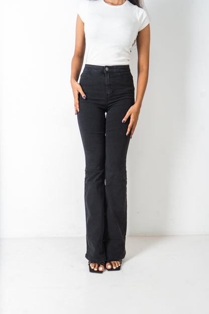 Flared Jeans - Bootcut - High Waist Black Denim