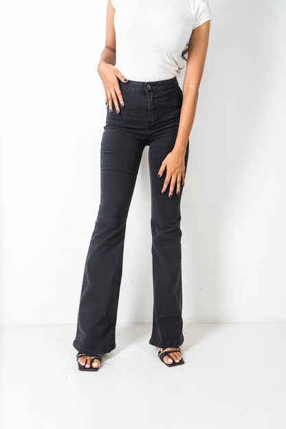 Flared Jeans - Bootcut - High Waist Black Denim