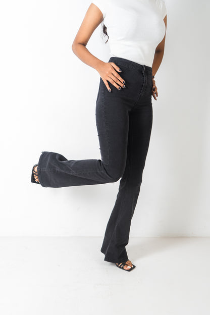 Flared Jeans - Bootcut - High Waist Black Denim